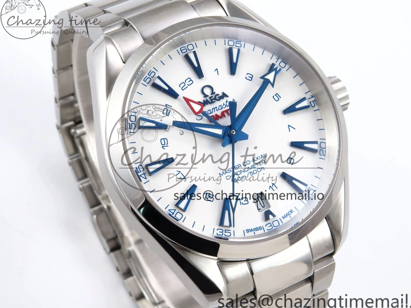 0108 Aqua Terra 150M GMT OMF 1:1 Best Edition White Blue Dial on SS Bracelet A RelaxedFit 7709